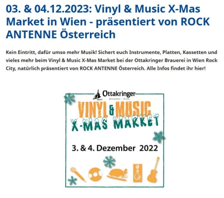 Rock Antenne Österreich präsentiert: Vinyl & Music X-Mas Market 2022